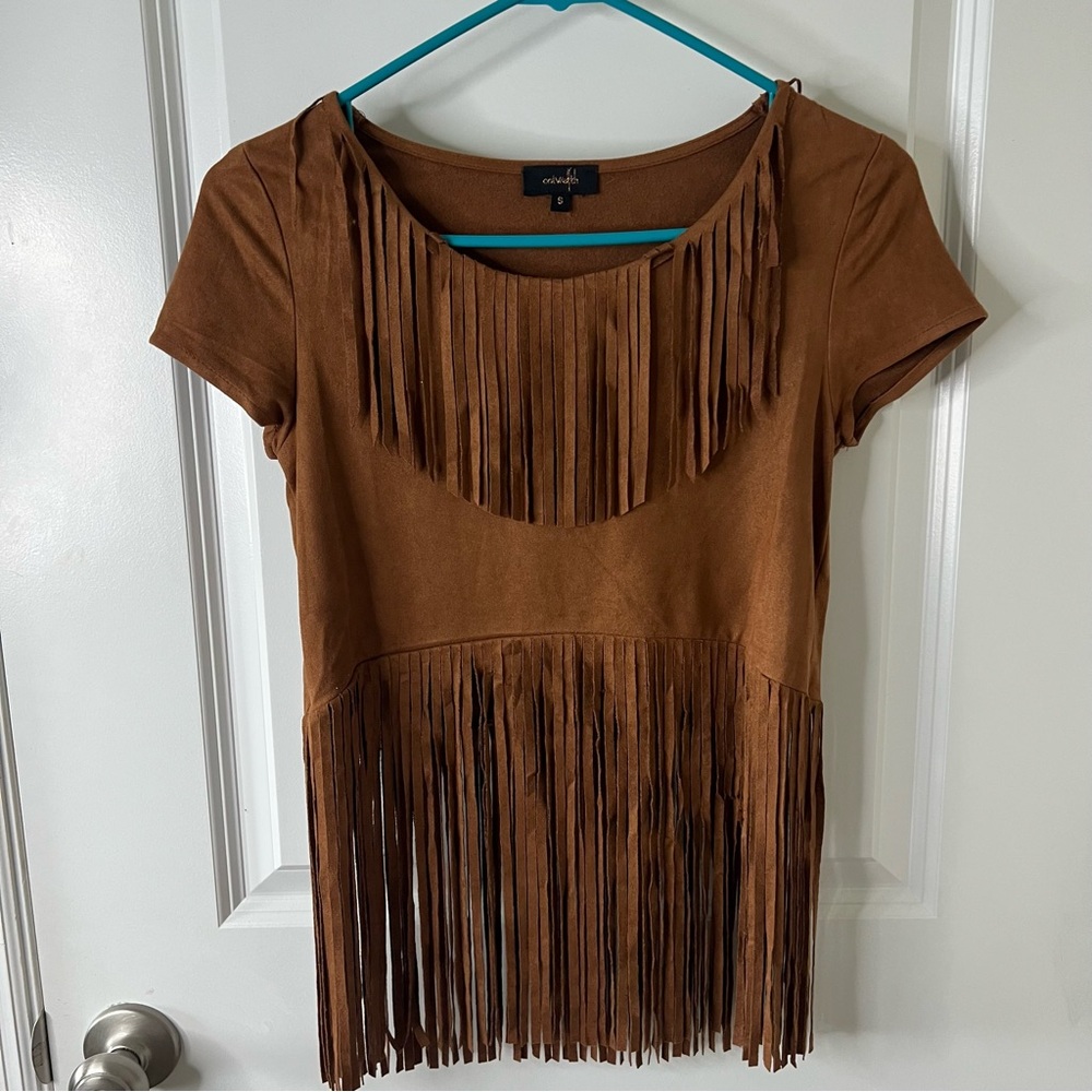 Boho Brown Fringe Blouse